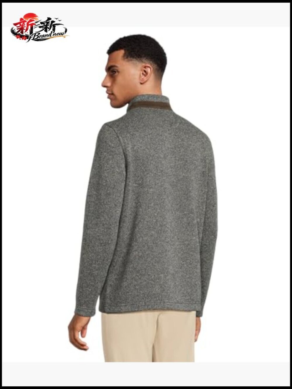 Marled Quarter-Zip Pullover - Faux Suede Details - Picture 3 of 4